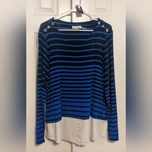 5/$25 Calvin Klein Blue Black Stripe Long sleeve tee with mock dress shirt